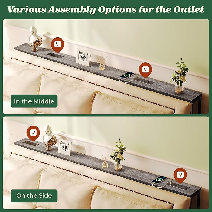 SUPERJARE 78.8 Inch Narrow Console Table with Outlet, Sofa Tables, Behind Couch Table, Long Entryway Tables with Charging Station, for Living Room, Charcoal Gray