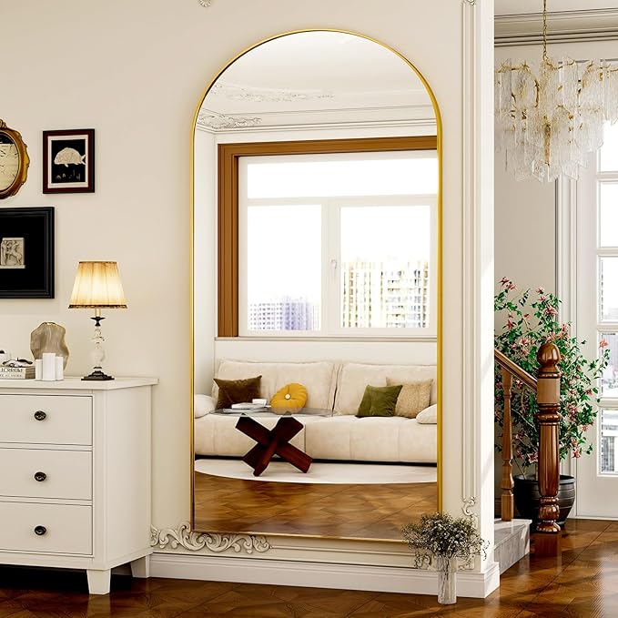 GLSLAND-77 x38 Arched Full Length Mirror - Oversize Floor Mirrors Aluminum Alloy Frame Full Body Dressing Mirror for Bedroom Living Room,Gold