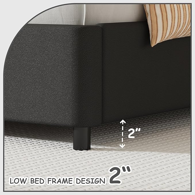 BarnFurin Twin Bed Frame with LED Lights, Twin Size Bed Frame with Cloud Headboard LED Lights, Upholstered Platform Bed with Cloud Headboard, No Box Spring Required, Easy Assembly, Black