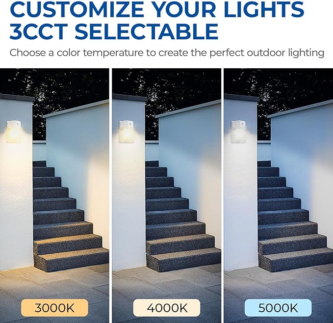 CINOTON 26W LED Wall Pack Light with Dusk to Dawn Sensor, 3CCT 3000K/4000K/5000K, 26W/18W/13W Switchable, [100-277Vac] IP65 Waterproof Outdoor Security Flood Lighting for Garage Warehouse 2 Pack