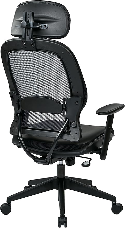 Space Seating Professional AirGrid Back and Padded Black Eco Leather Seat, 2-to-1 Synchro Tilt Control, Adjustable Arms and Tilt Tension with Nylon Base Executives Chair with Adjustable Headrest