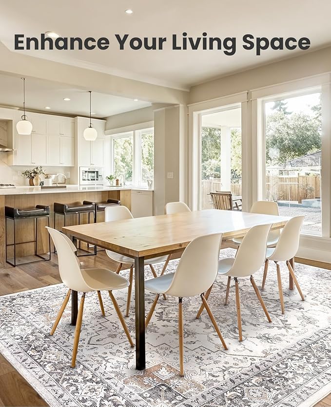 AMADA HOMEFURNISHING 5x7 Area Rugs, Washable Living Room Rug Low-Profile with Non-Slip Backing & Durable Edge Binding, Vintage 5x7 Rugs for Living Room, Bedroom, Dinning Room