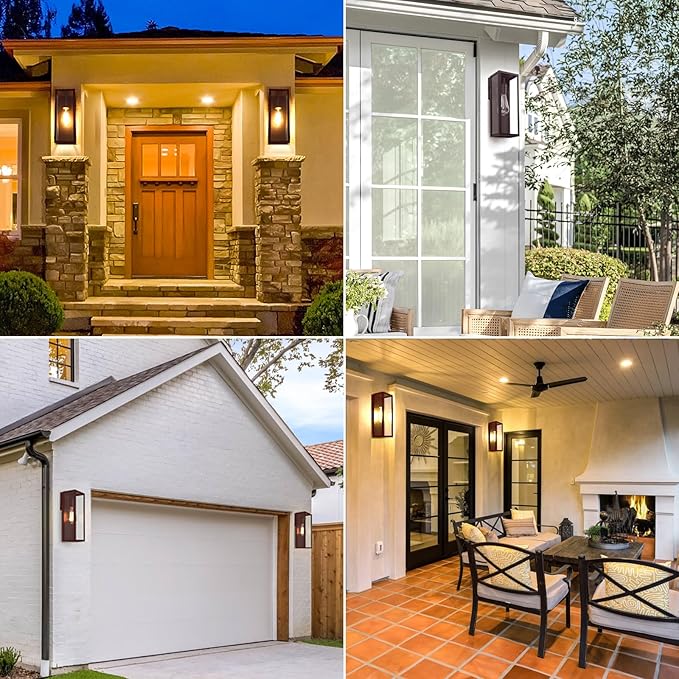 2-Pack Outdoor Wall Lanterns, 16” Exterior Waterproof Outdoor Lights with Glass Shades, Brown Porch Lights Wall Mounted, Anti-Rust E26 Modern Lighting Fixtures for Patio Garage Entryway Front Door