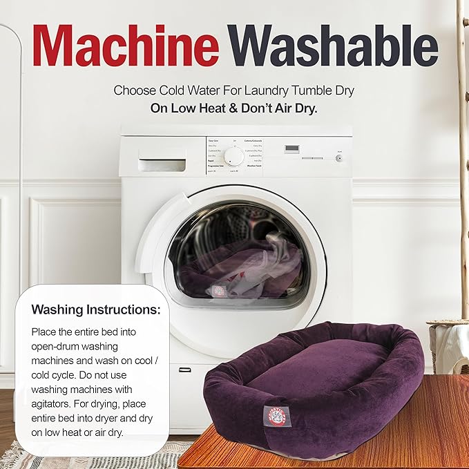 Majestic Pet 32 Inch Micro Velvet Calming Dog Bed Washable 32x23x7 (inch) – Cozy Soft Round Donut Dog Bed with Spine for Head Support - Pet Bed Medium – Aubergine