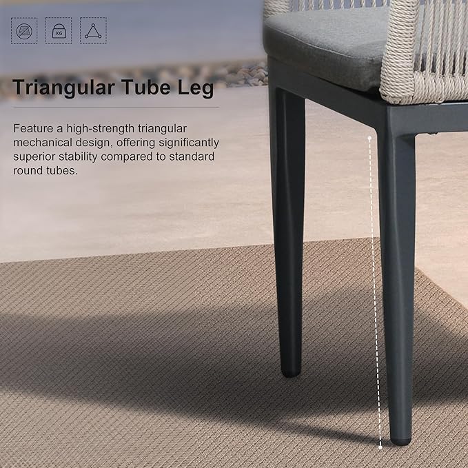 PURPLE LEAF Patio Dining Chair Set 2 Pieces Metal Modern Furniture Seating for Garden Kitchen Porch Outdoor Rattan Dining Chairs with Armrests and Cushions, Dark Grey