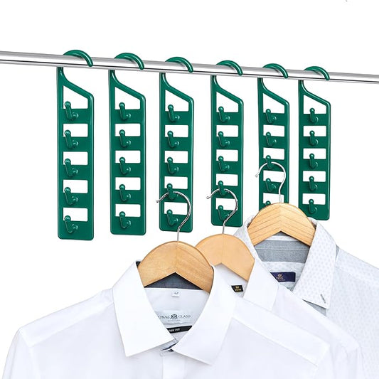 CraftyCrocodile Space Saving Hangers for Clothes - 6 in Pack, Heavy Duty Plastic, Multi Closet Space Savers for Shirts, Pants, Jeans, Sweaters - Hanger Organizer Space Saver