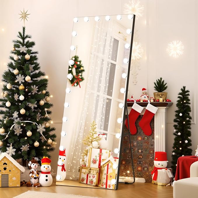 Kosmonia 82x36 Hollywood Full Length Mirror with Light, 28 Dimmable Bulbs & 3 Color Smart Touch Control, Distortion Free, Tempered Glass & Shatter Proof Film, Safe Full Body Mirrors with Stand