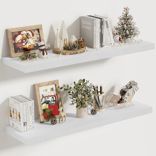 Vivelove 10 in Deep Floating Shelves for Wall, 30" x 10.2" x 1.5" Shelves for Room Wall Mounted, 1.5 Inch Thick Shelf for Bathroom Bedroom Kitchen Book Room, Modern Farmhouse Decor, Set of 2, White