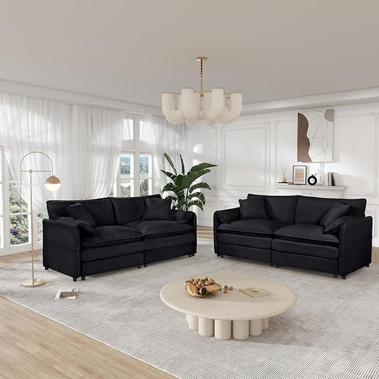 Chenille Sofa Set for Living Room, 2 Pieces Modern Deep Seat Oversized 3-Seater Cloud Couch for Bedroom, Office, Apartment, Furniture Set