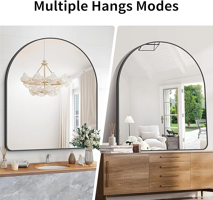 Arched Bathroom Mirror, 40"x48" Black Arched Mirror for Bathroom, Wall Mounted Mirror, Black Vanity Wall Mirror w/Metal Frame for Bedroom, Entryway, Living Room, Vertically Hanging