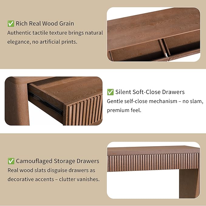 59.8”Rectangular Rustic Fluted Console Table with 2 Drawers,Solid Wood Entry Table Hallway Table, Modern Farmhouse Narrow Sofa Table for Foyer Living Room,Bedroom,Apartments-Walnut