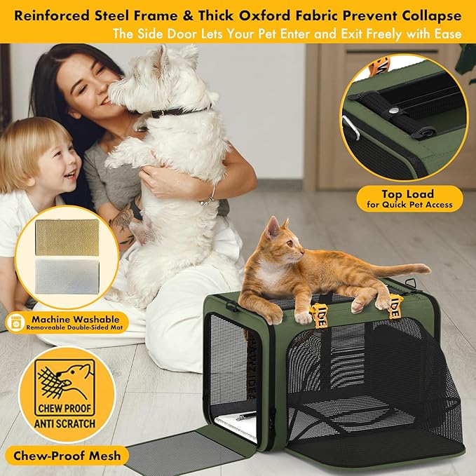 PAWZIDEA Expandable Pet Carrier Airline Approved, 18"×11"×11" Small Dog Carriers, Collapsible Top-Load Cat Carrier for 2 Cats Under Seat, Soft-Sided Puppy & Animal Travel Bag, ID Card, Up to 15lbs