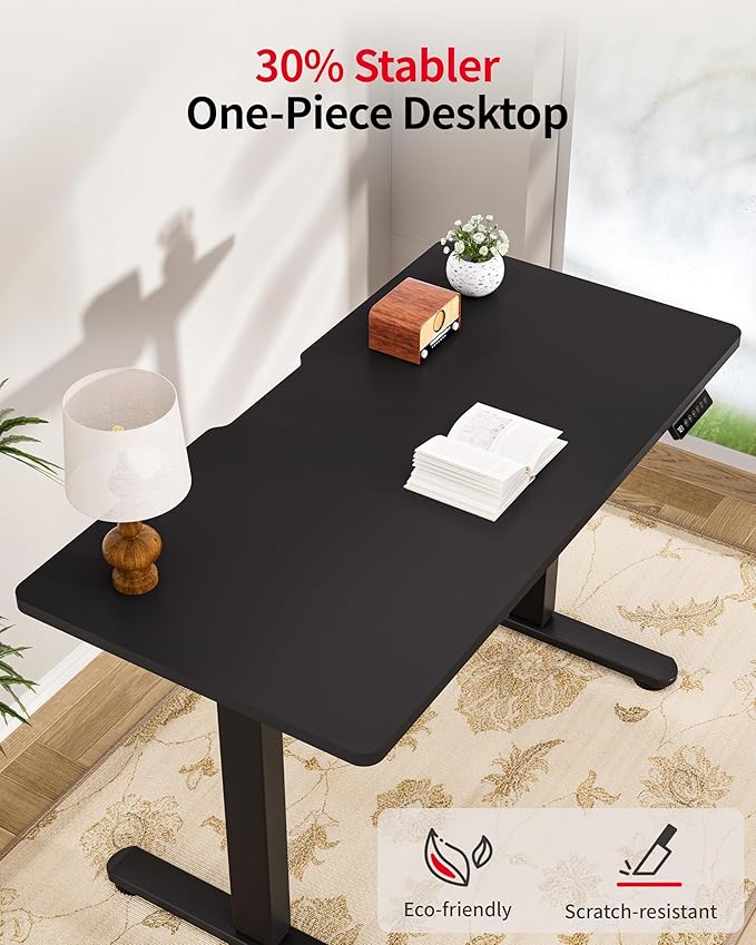 Okin Standing Desk Electric Adjustable Computer Whole Piece Stand up Desk Office Gaming Home Office Memory Desks 48x24 inches Black