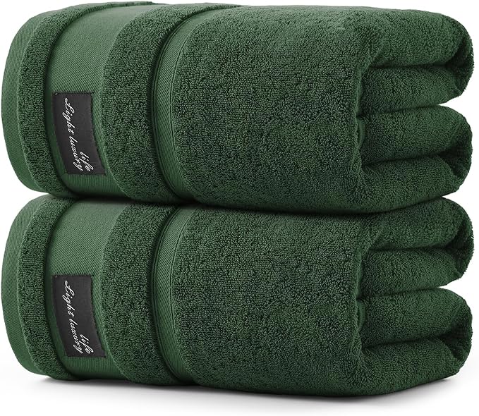 REDKISS Large Bath Towels Set 2 Piece, 100% Cotton, 31x63 in,Heavyweight 760GSM, Highly Absorbent & Quick Dry, Super Soft Luxury Towels for Bathroom,Hotel Collection - Green