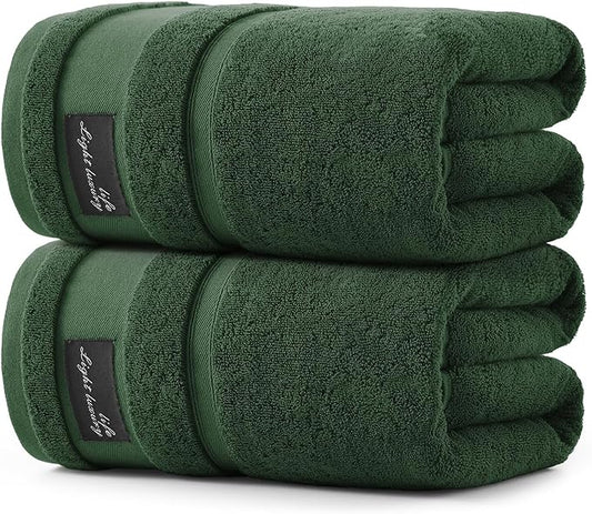 REDKISS Large Bath Towels Set 2 Piece, 100% Cotton, 31x63 in,Heavyweight 760GSM, Highly Absorbent & Quick Dry, Super Soft Luxury Towels for Bathroom,Hotel Collection - Green