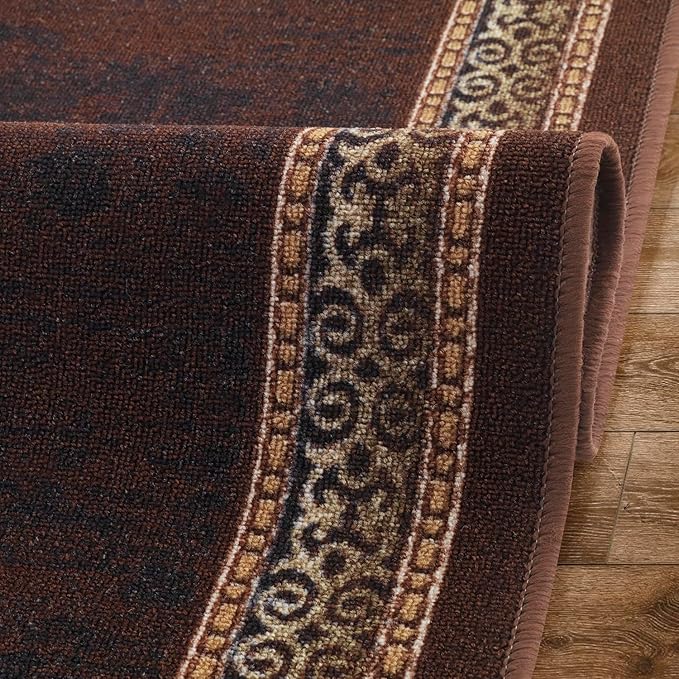 Antep Rugs Alfombras Bordered Modern 2x10 Non-Slip (Non-Skid) Low Pile Rubber Backing Indoor Area Runner Rug (Brown, 2' x 10')