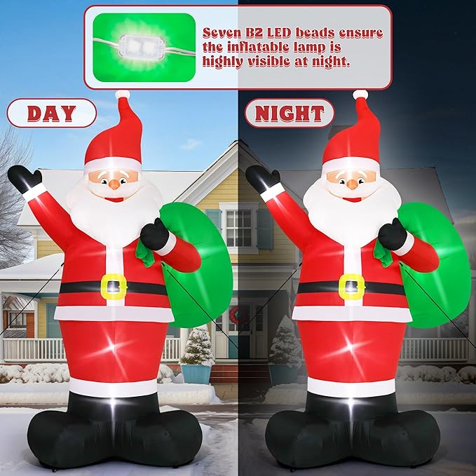18FT Christmas Inflatable Santa with Gift Bag, Extra Large Outdoor Christmas Decorations with LED Lights, Waterproof Santa Claus Blow Up for Yard, Garden, Holiday Party (18H x 13W x 6D ft)