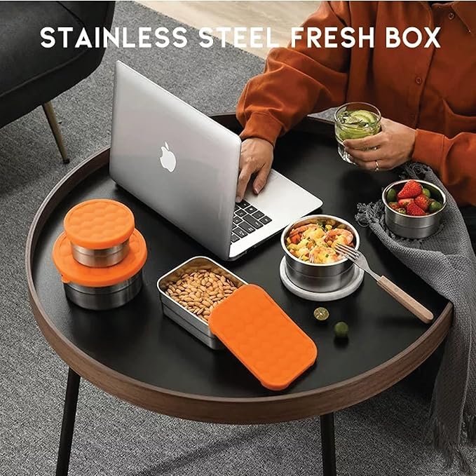Anas Metal Food Storage Containers with Lids - Stainless Steel, Compact Stackable, Leak Proof, Dishwasher Safe and Microwavable for Lunch, Work, School Travel, Bento Box (4)