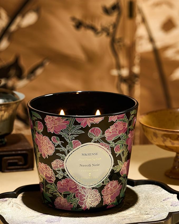 M&SENSE Neroli Noir Scented Candle, 28.2oz 3 Wick Natural Soy Wax Large Candles, Long Lasting Clean Slow Burning No Toxic Décor for Home Relaxation, Romantic Dates & Gift-Giving