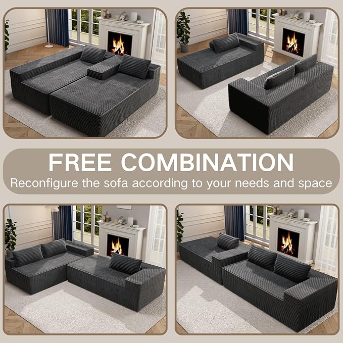 105.5" Modular Sectional Sofa L-Shape, Modular Cloud Sofa with Deep Seat for Living Room Bedroom, Upholstered Couches No Assembly Required (Gray Right Facing Chaise)