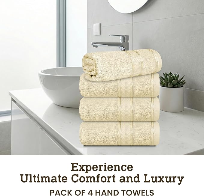 Casa Lino 100% Cotton Hand Towels for Bathroom - Soft, Highly Absorbent & Quick Dry Kitchen Towels - Gym Towel Set - Travel Towel Set - 24" x 16" - Pack of 4 - (Linen Brown)