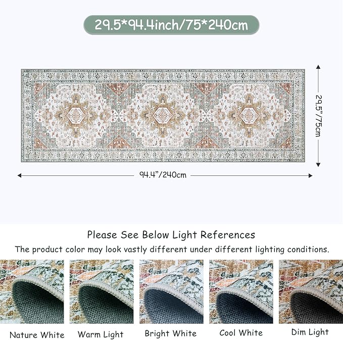 Moynesa Ultra-Thin Washable Runner - 2'6" x 8' Hallway Rug, Kitchen & Bathroom Carpet, Vintage Printed Low Pile Entryway Runner for Apartment, Camper, RV, Beige/Gold