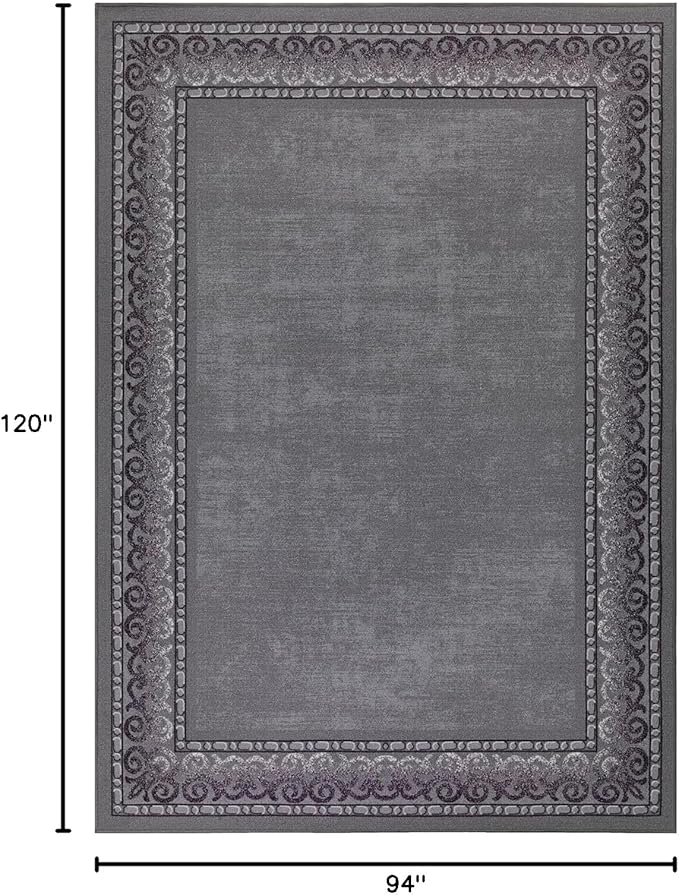 Antep Rugs Alfombras Bordered Modern 8x10 Non-Slip (Non-Skid) Low Pile Rubber Backing Indoor Area Rug (Gray, 7'10" x 10')