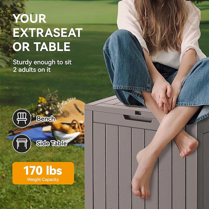 31 Gallon Outdoor Storage Box, Waterproof Deck Box, Lockable Indoor/Outdoor Storage Box for Patio Furniture, Garden Tools, Package Delivery Box, UV-Resistant Outside Chest