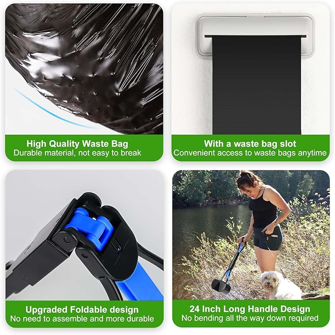 Dog Poop Trash Can Outside with Pooper Scooper and Metal Rake & Tray, 20L/5Gal Dog Waste Trash Can with Lid, Pedal and Removable Inner Waste Bin, Pet Poop Bin with 100 Bags, Blue