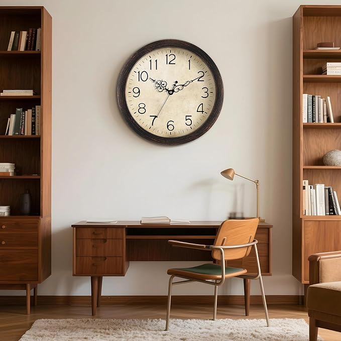 Wall Clock, Vintage Wall Clocks Battery Operated Quartz Silent Non-Ticking 16 Inch Retro Rustic Style Clock Decorative for Kitchen,Bathroom Home Office (Bronze)