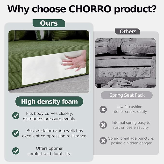 98.4''Convertible Sleeper Sofa Bed,Compressed Floor Boneless Couch,Modular Modern Corduroy Sofa for Living Room Bedroom -with Fixed-Shape Frame and Support Armrest,Easy Assembly(Green)