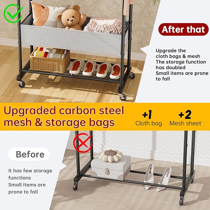 SINGAYE Clothes Garment Coat Rack Drying Clothing Racks Metal Freestanding for Hanging Clothes Portable Closet for Laundry Bedroom Black