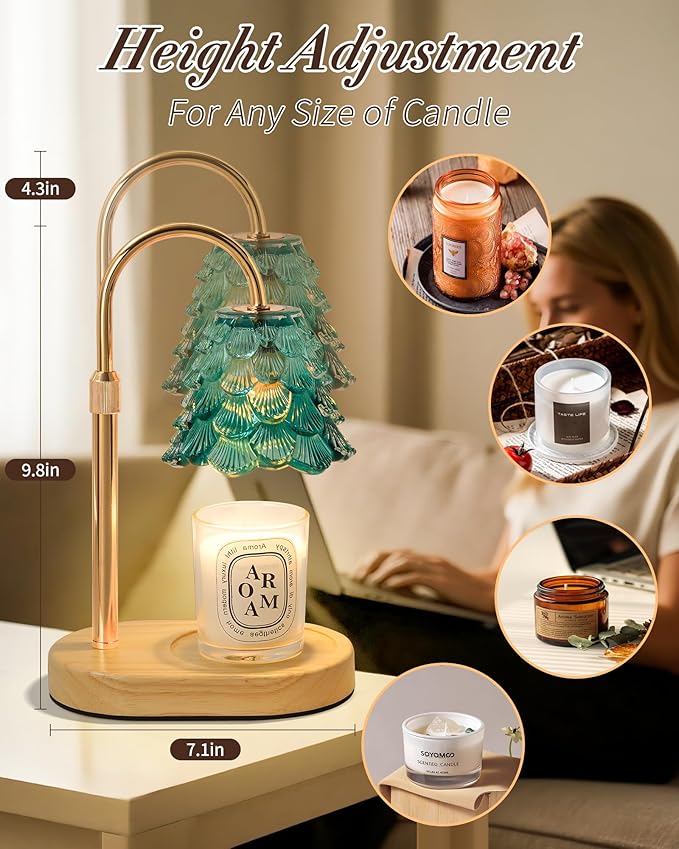 Seniny Electric Candle Warmer Lamp - with Time Dimmable Adjustable Height Candle Lamp Warmer for Jar Candles,Christmas Wax Melt Wamer, Birthday Gifts for Women Mom, House Warming Gifts New Home Decor