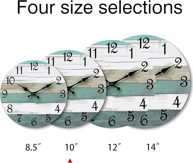 CHYLIN Wall Clock,10 Inch Silent Non Ticking Wall Clocks Battery Operated, Teal Turquoise Rustic Clock Decorative for Kitchen Bathroom Bedroom Living Room(Bronze White)