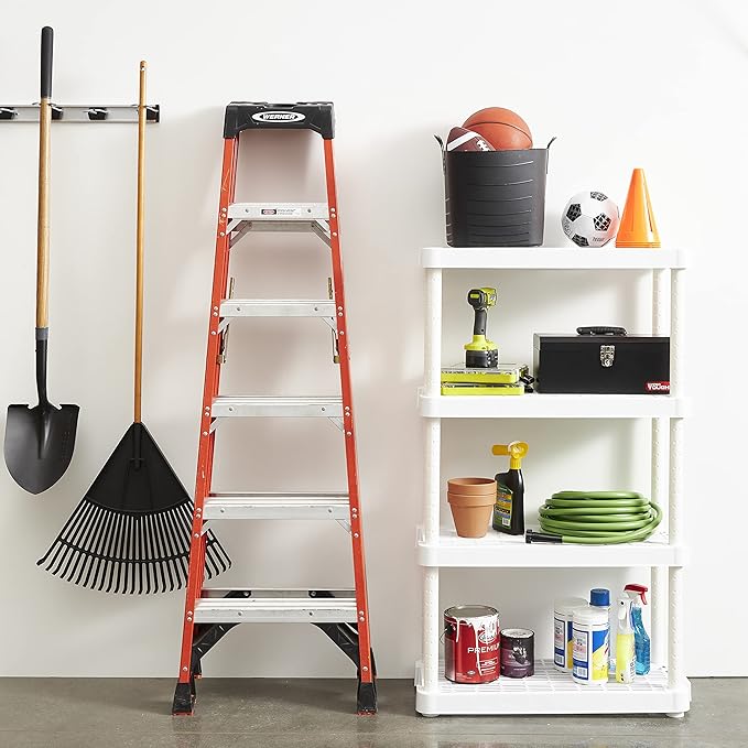 Gracious Living 4 Shelf Adjustable Height Medium Duty Storage Unit 14 x 32 x 54.5 Organizer for Home, Garage, Basement, & Laundry, White (4 Pack)