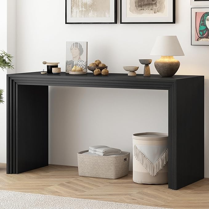 Modern Farmhouse Entryway Console Table 59.2-Inch Entry Sofa Table for Living Room Entrance Hallway Furniture (Black)