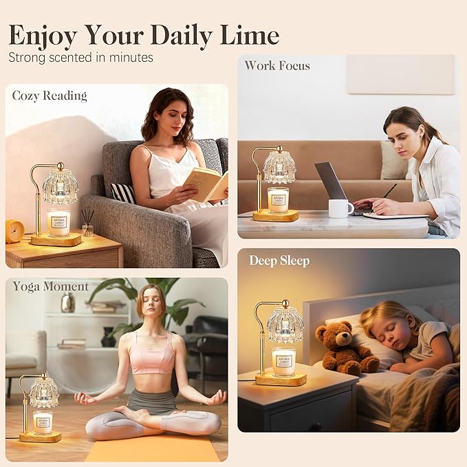 Candle Warmer Lamp with Timer Dimmer, Modern Wax Warmer for Scented Wax Jar Candle Warmer with 2 Bulbs, Adjustable Height Glass Lamp for Gifts for Women, House Warming Gifts, Home Decor, Gold Clear