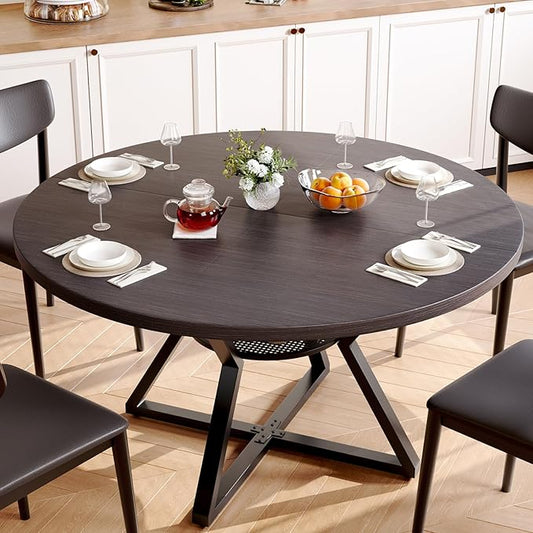 Concho 55" Round Kitchen Dining Room Table for 6-8,Circle Dining Dinner Table with Pedestal Metal Frame,Space Saving Wood Kitchen & Dining Room Furniture, Deep Grey