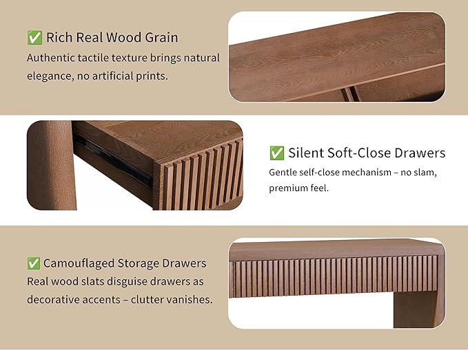 59.8”Rectangular Rustic Fluted Console Table with 2 Drawers,Solid Wood Entry Table Hallway Table, Modern Farmhouse Narrow Sofa Table for Foyer Living Room,Bedroom,Apartments-Walnut