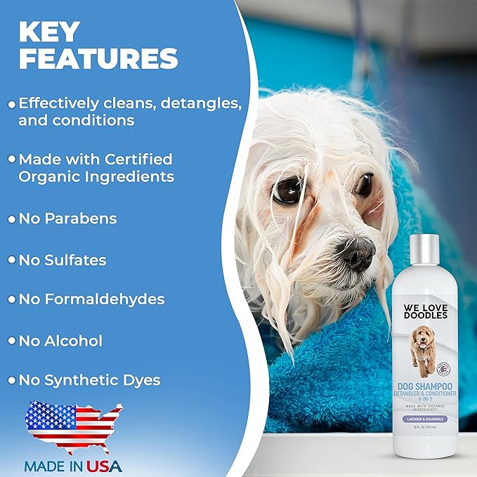 We Love Doodles Dog Conditioner & Dog Shampoo - 2-in-1 Conditioner for Allergies & Itching, Lotion Treatment for Dogs, for Matted Pet Hair, Sensitive Skin Shampoo for Puppies, Made in The USA