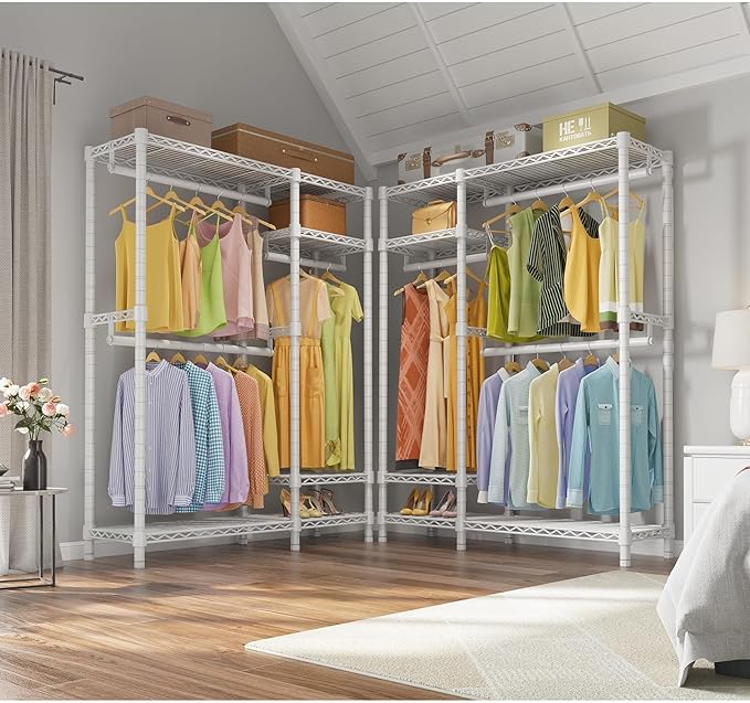 VIPEK V2 Heavy Duty Clothes Rack 4 Tiers Wire Shelving Garment Racks with 3 Hanging Rods Compact Freestanding Closet Metal Closet Rack, Max Load 700LBS, White