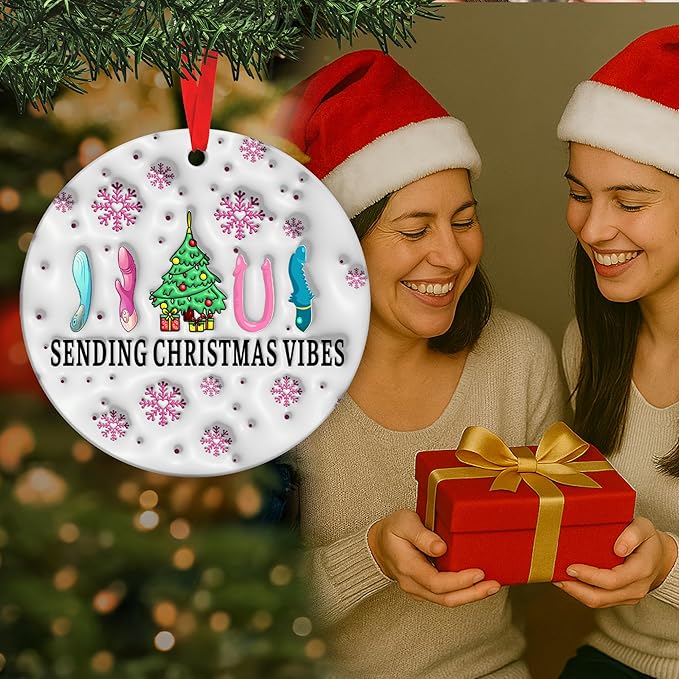 Funny Christmas Ornaments - Humorous Holiday Ornaments for Christmas Tree Decoration, Unique Gag Gifts for Friends, White Elephant Gifts - Quirky Ceramic Ornament with Gift Box