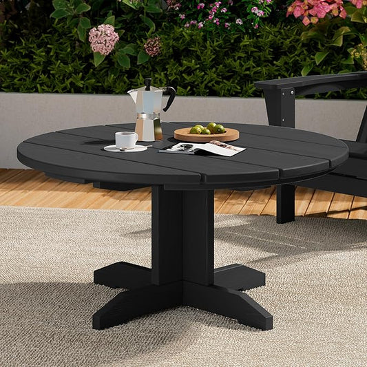 SERWALL 36'' Round Outdoor Coffee Table - HDPE Weatherproof Patio Table for Balcony, Garden, Backyard (Black)