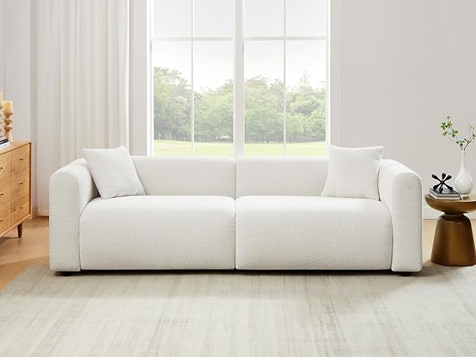 VANOMi Living Room Furniture Sets Include 95" Sofa & 42" Armchairs, Boucle Upholstered Oversized Couch with Pillows, Living Room Furniture Set for Bedroom Apartment (White, 1 Sofa+2 Chairs)