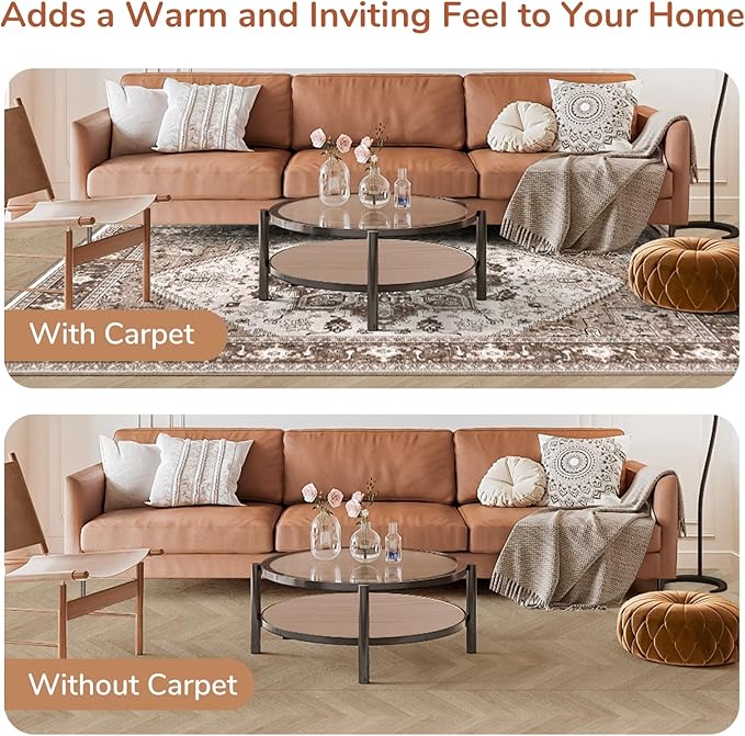 OPPODREAM Thin Area Rugs 4x6, Low-Pile Washable Rugs 4x6 with Non Slip Backing, Faux Cashmere 4 x 6 Throw Carpet, Khaki