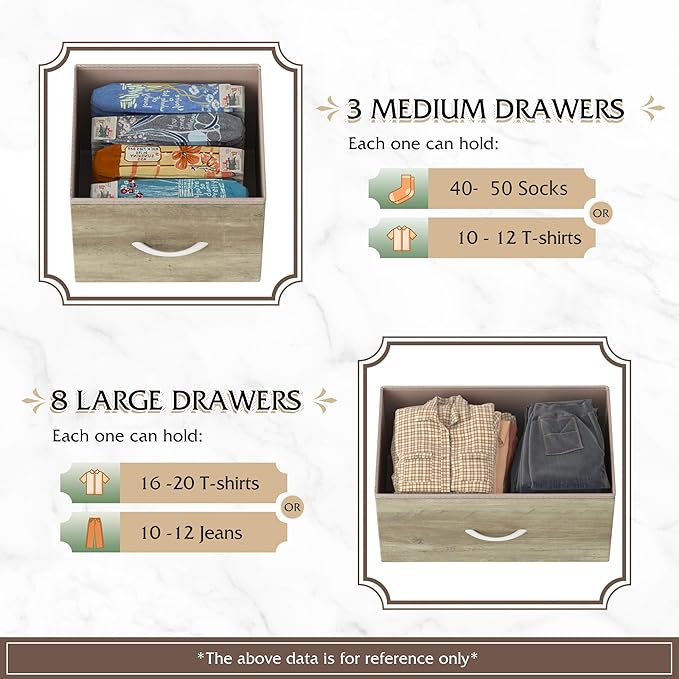 WLIVE Storage Organizer Unit with 11 Fabric Bins, Storage Drawers Organizer with Steel Frame, Tall Storage Tower Organizaton for Living Room, Hallway, Office, Greige