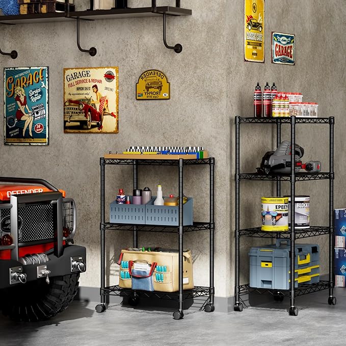 SINGAYE 3 Small Wire Shelves Kitchen Pantry Close Home Organizers and Storage Bathroom Shelf Laundry Room Organization Adjustable Book Metal Garage Shelving Unit