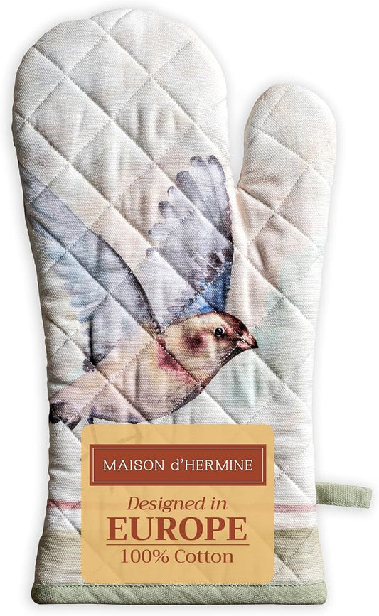 Maison d' Hermine Oven Gloves 100% Cotton Easter Oven Mitt Heat Resistant BBQ Cooking Gloves with Loop for Grilling, Microwave, Barbeque, Flying Birds Spring/Summer (Oven Mitt (7.5''''x13''''))