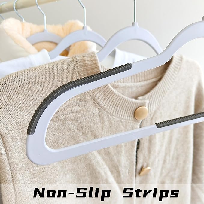 60 Pack Non Slip Hangers, Plastic Clothes Hangers 17.7 Inch - Heavy Duty & Space Saving Slim Hangers with 360° Swivel Hook for Adults, Anti-Slip Strips for Coat, Shirt, Pants (Gray, 60)