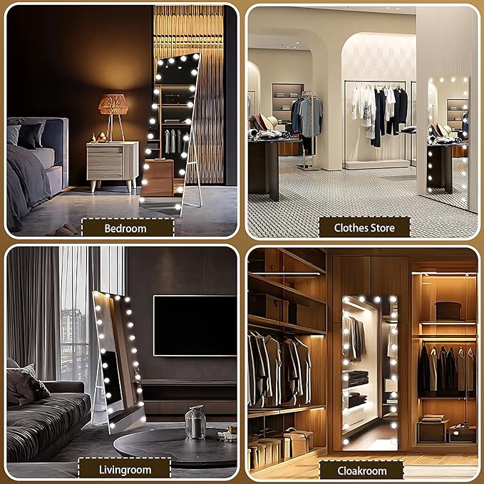 Kosmonia 66x22 Hollywood Full Length Mirror with Light, 22 Dimmable Bulbs & 3 Color Smart Touch Control, Distortion Free, Tempered Glass & Shatter Proof Film, Safe Full Body Mirrors with Stand